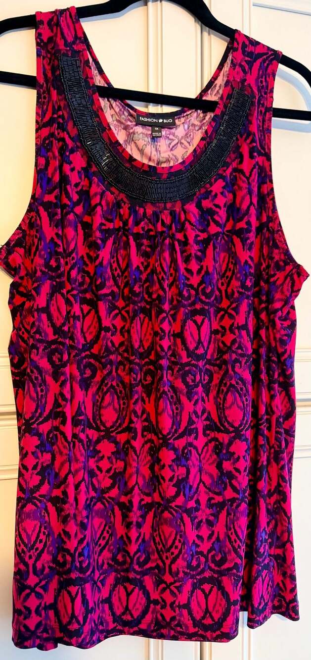 Fashion Bug Drivento Abstract Beaded Sleeveless Tank Top 1X